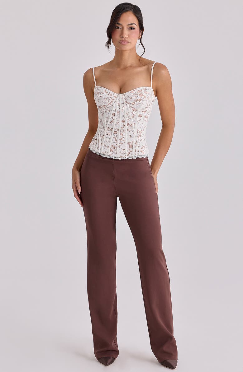 HOUSE OF CB Chiara Straight Leg Crepe Trousers, Alternate, color, Brown