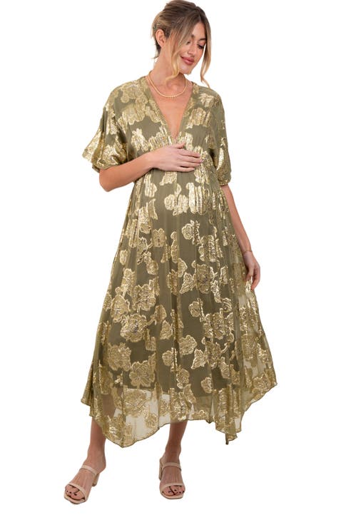 Floral Jacquard Overlay Maxi Dress