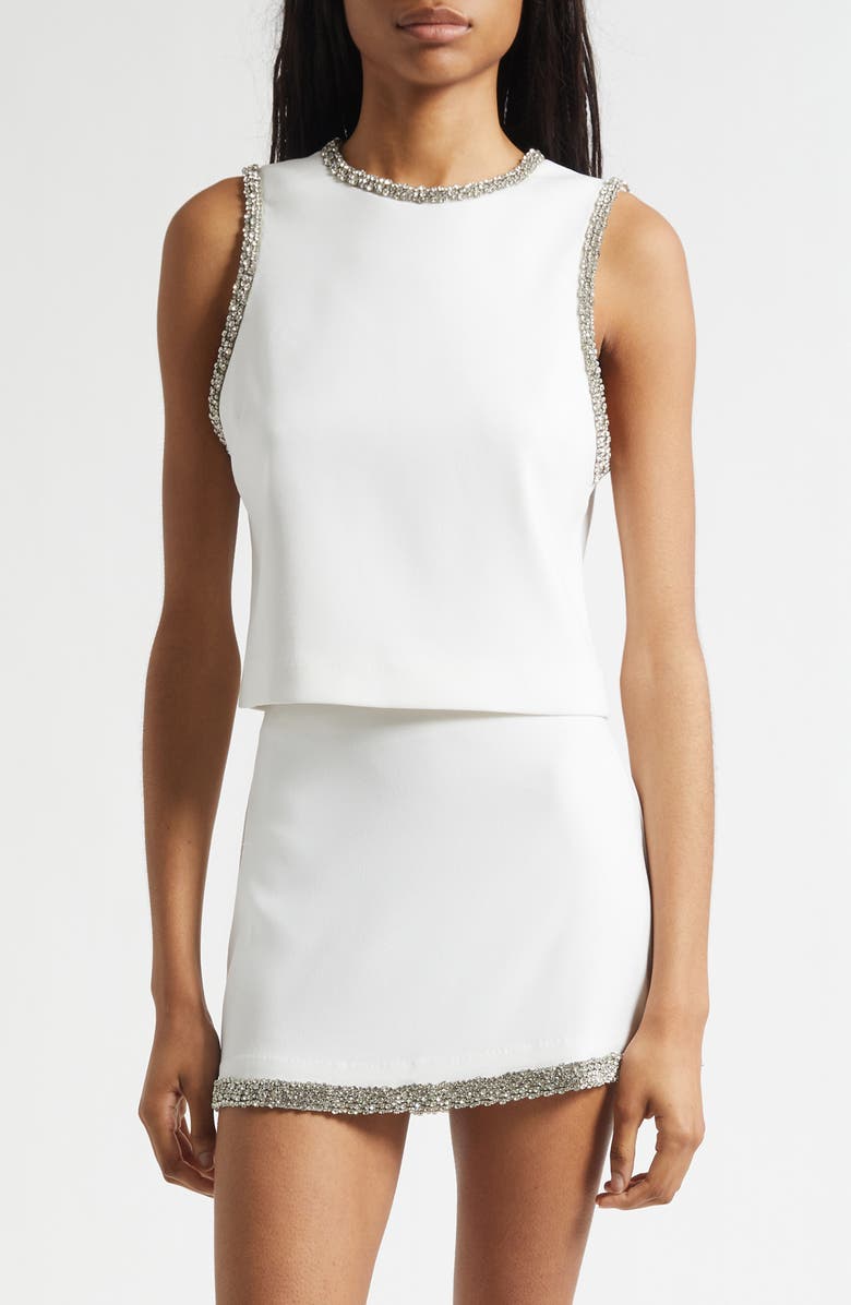 Alice + Olivia Amal Embellished Sleeveless Crop Top, Main, color, Off White
