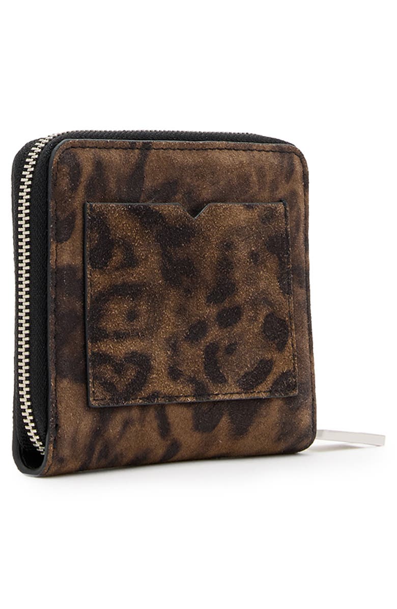 AllSaints Lena Leopard Suede Zip Wallet, Alternate, color, Leopard Brown