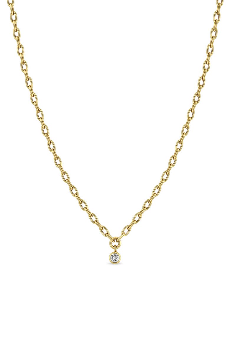Diamond Bezel Short Pendant Necklace, Main, color, YELLOW GOLD