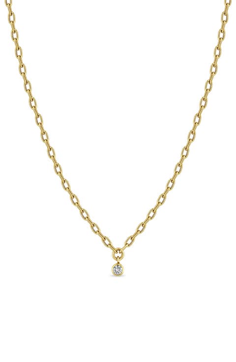 Diamond Bezel Short Pendant Necklace