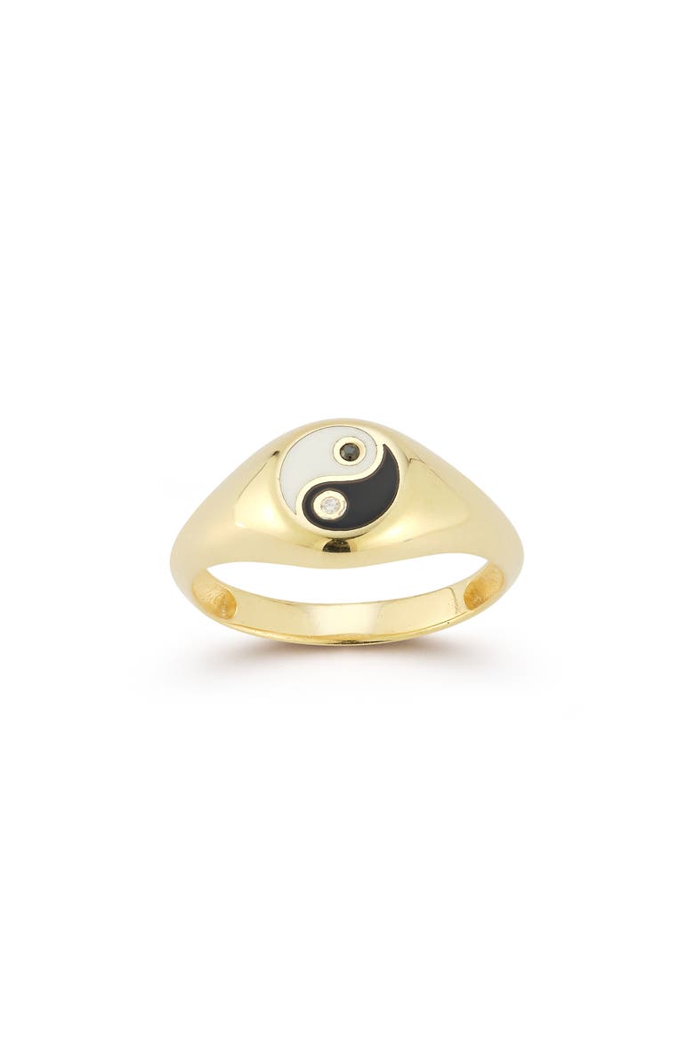 SPHERA MILANO 14K Gold Plate CZ Yin & Yang Signet Ring, Main, color, Gold