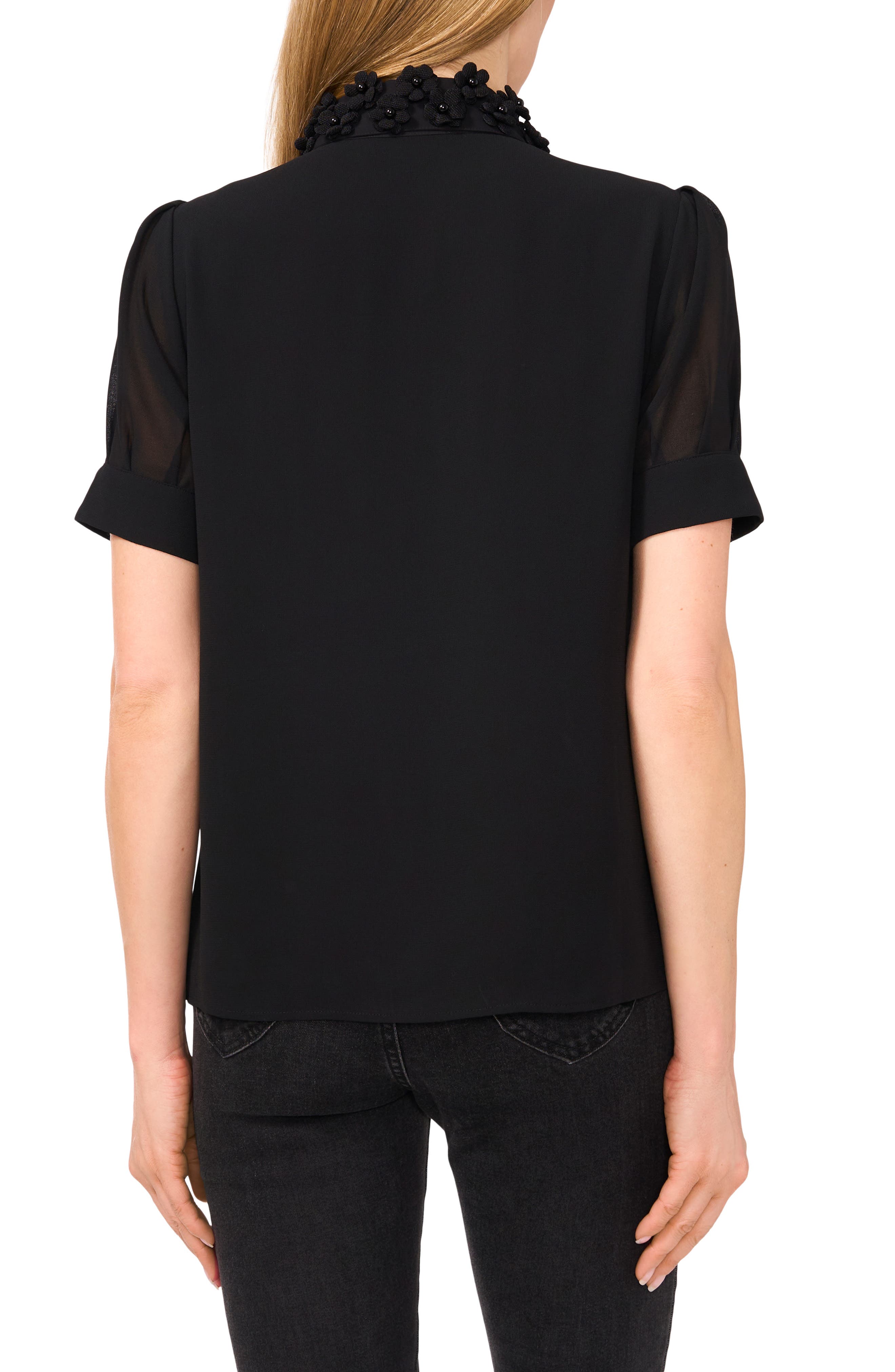 Floral Embellished Collar Georgette Top - image 2