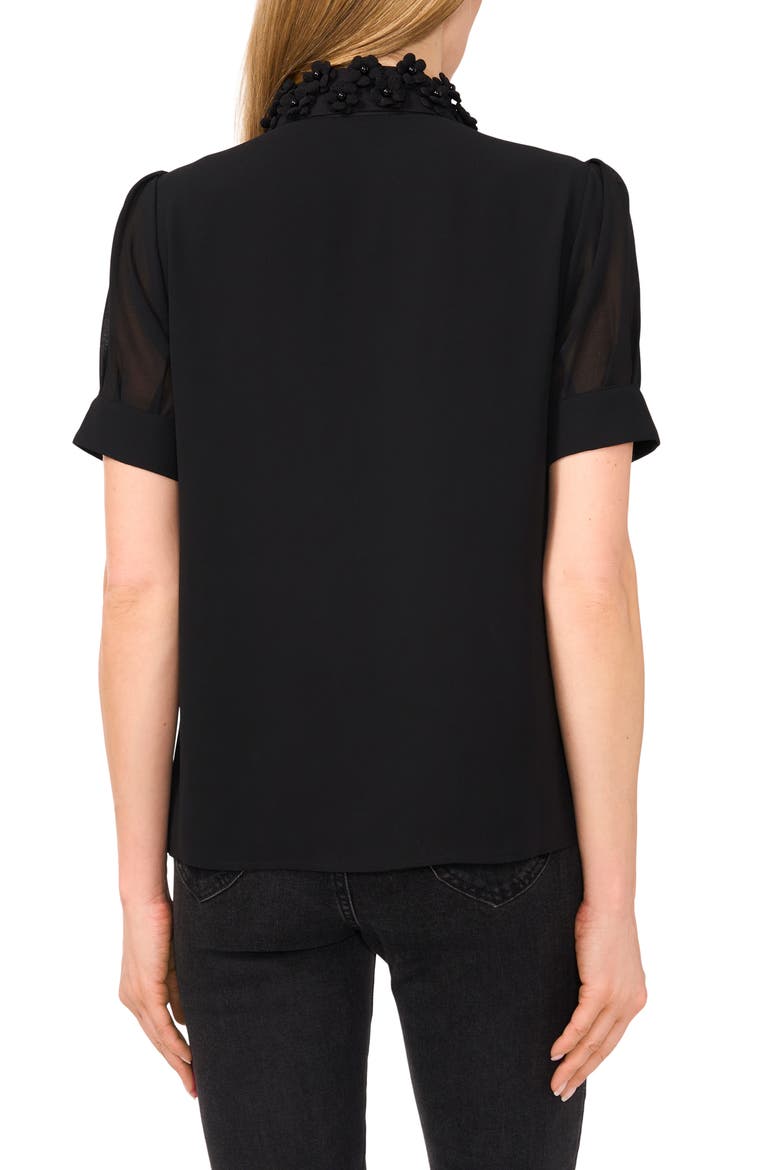 Floral Embellished Collar Georgette Top, Alternate, color, RICH BLACK