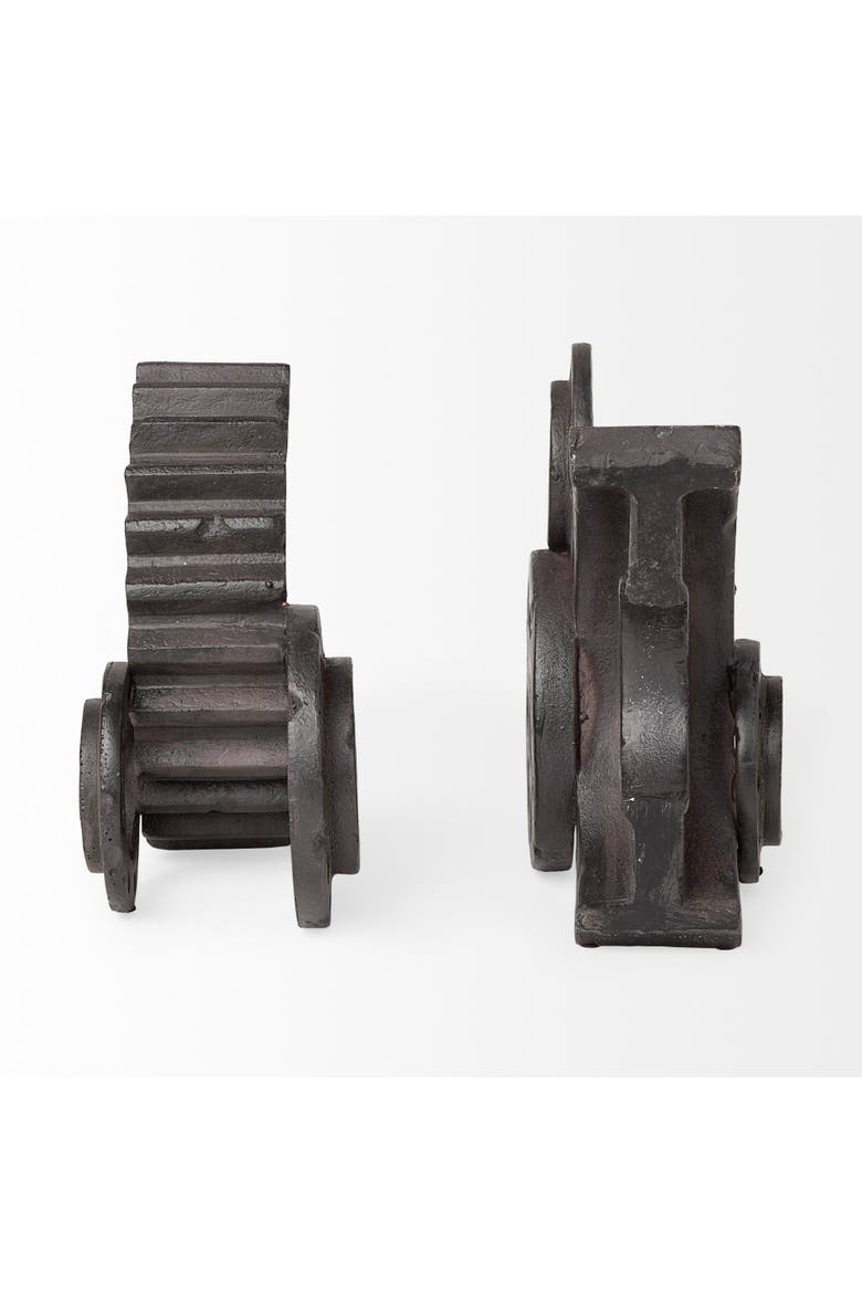 Cogsworth Set of 2 Resin Industrial Gear Bookends, Alternate, color, Brown