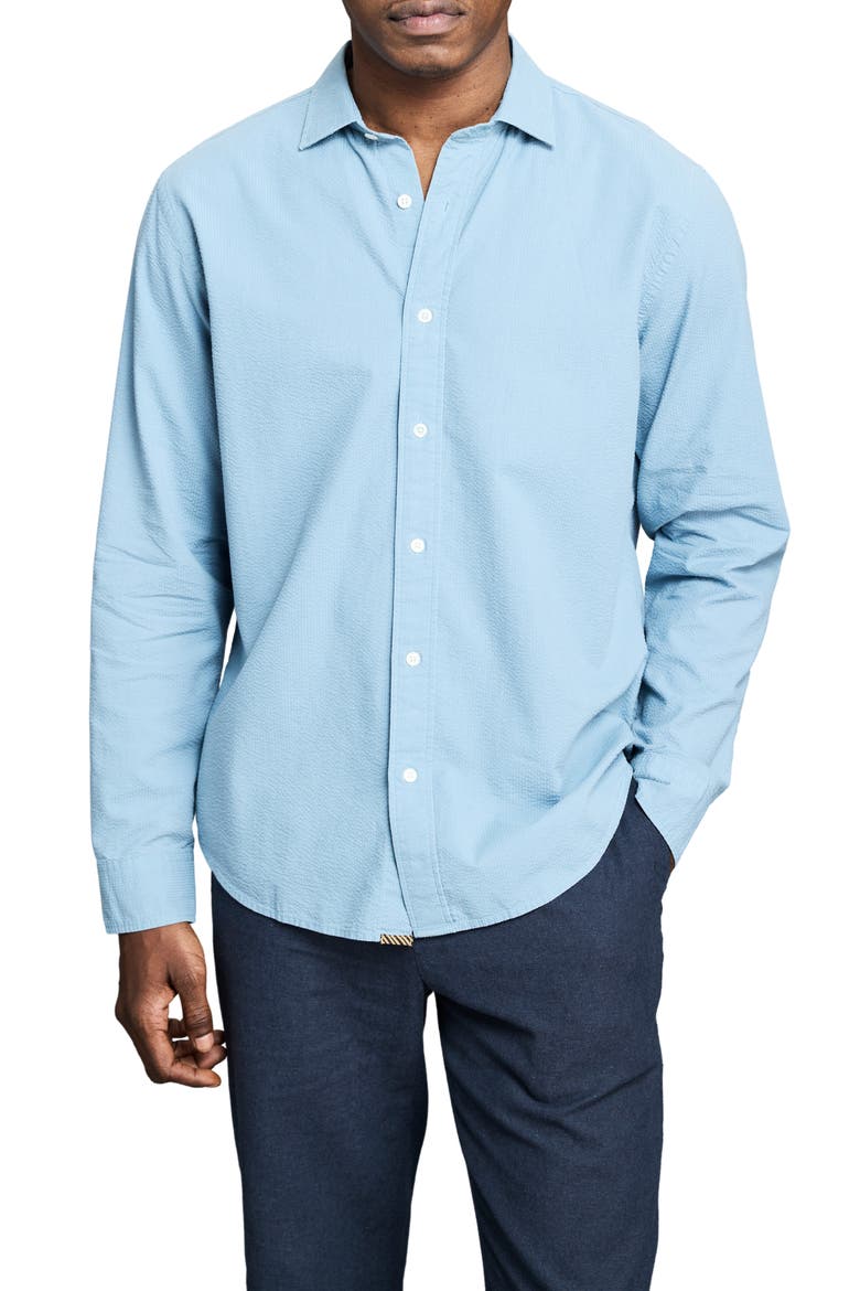 Cedar Seersucker Button-Up Shirt, Main, color, STEEL BLUE