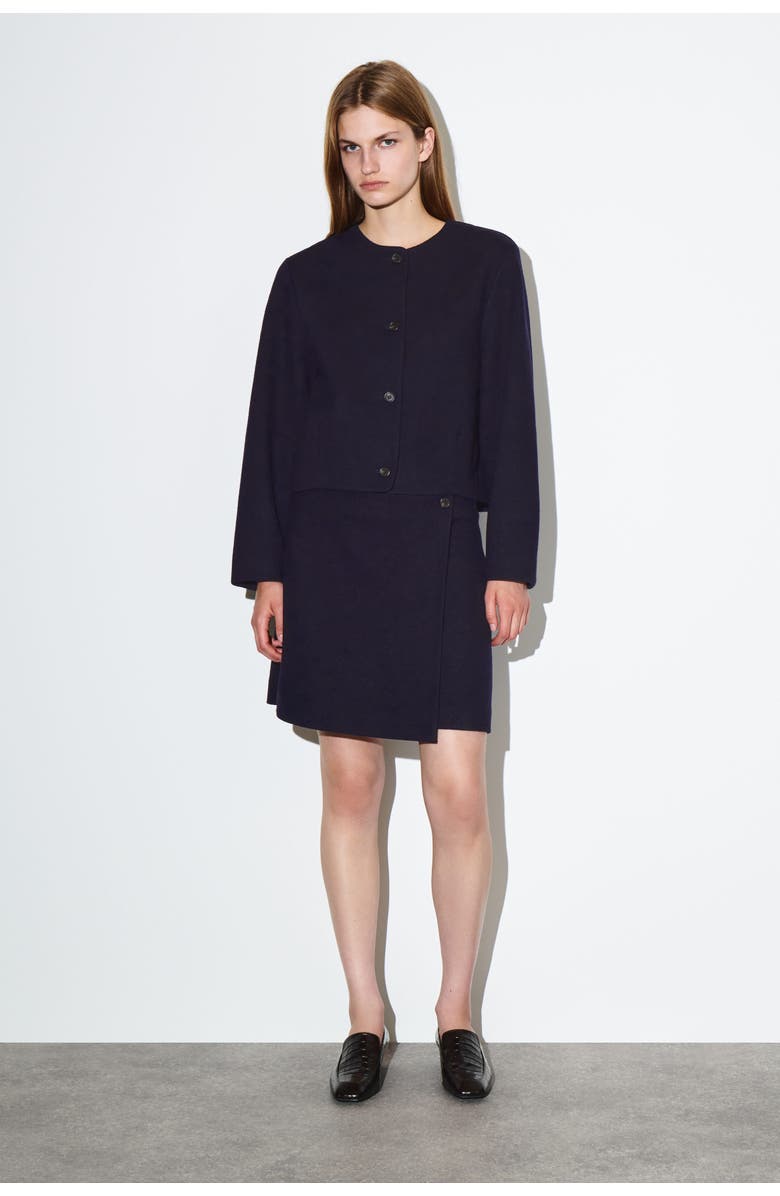 COS Boiled Merino Wool Cardigan, Alternate, color, Navy