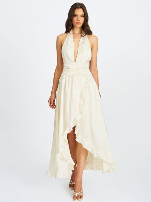 Miss Circle Nalani Floral Ruffled Halter Maxi Dress In Neutral