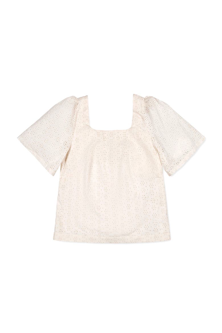 Organic Flounce Sleeve Eyelet Top, Alternate, color, Natural Eyelet