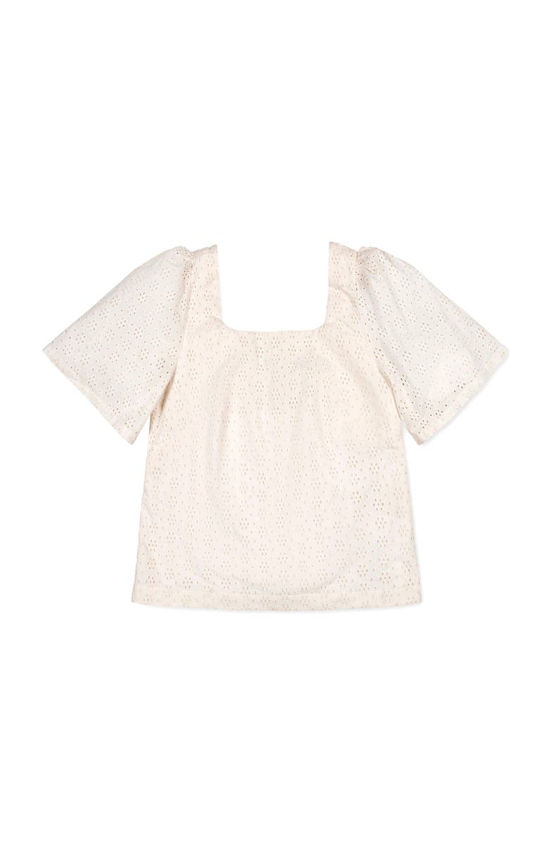 Hope & Henry Organic Flounce Sleeve Eyelet Top, Alternate, color, Natural Eyelet
