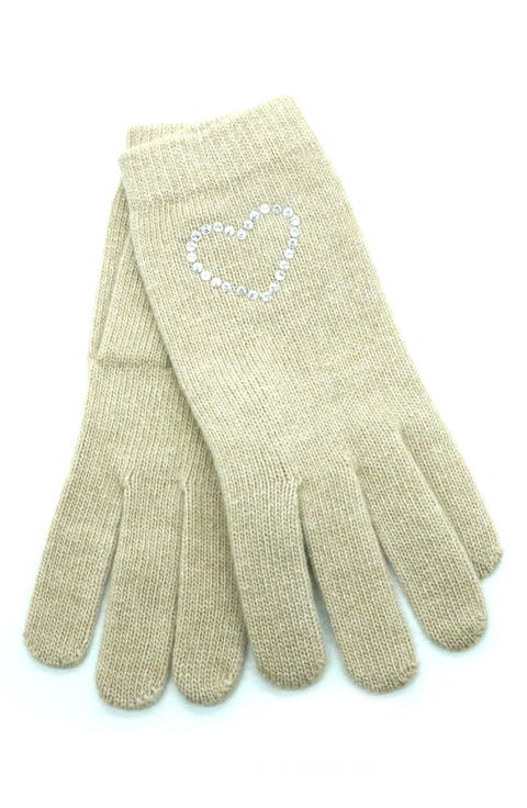 Crystal Embellished Heart Gloves