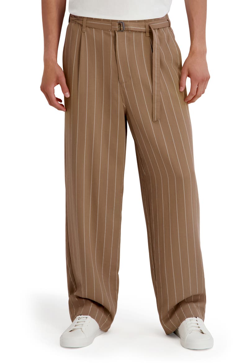 Relaxed Fit Stripe Belted Pants, Main, color, TAN