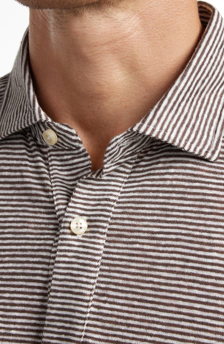 David Donahue Stripe Slub Linen Polo, Alternate, color, Driftwood