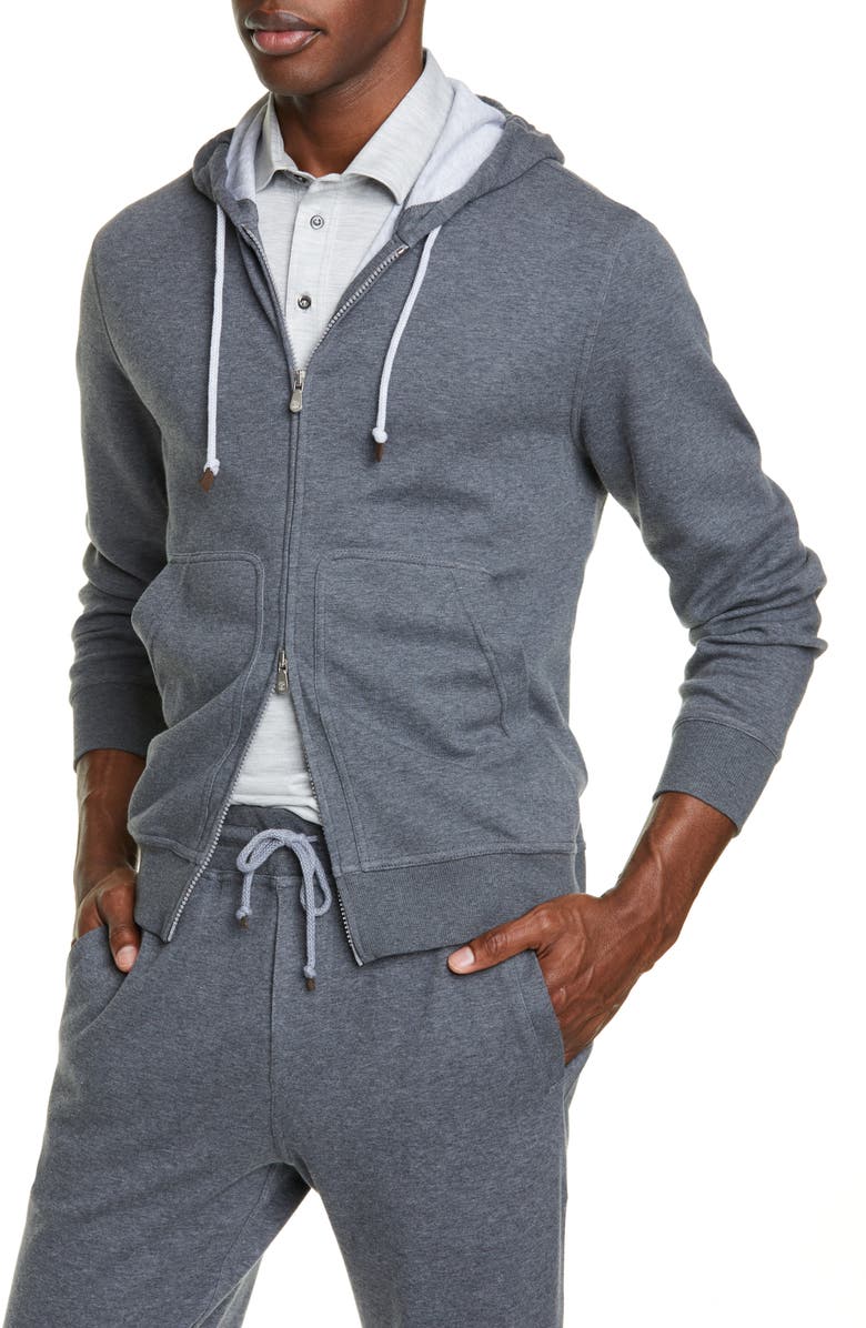 Brunello Cucinelli Leisure Hooded Cotton Blend Sweatshirt, Alternate, color, 