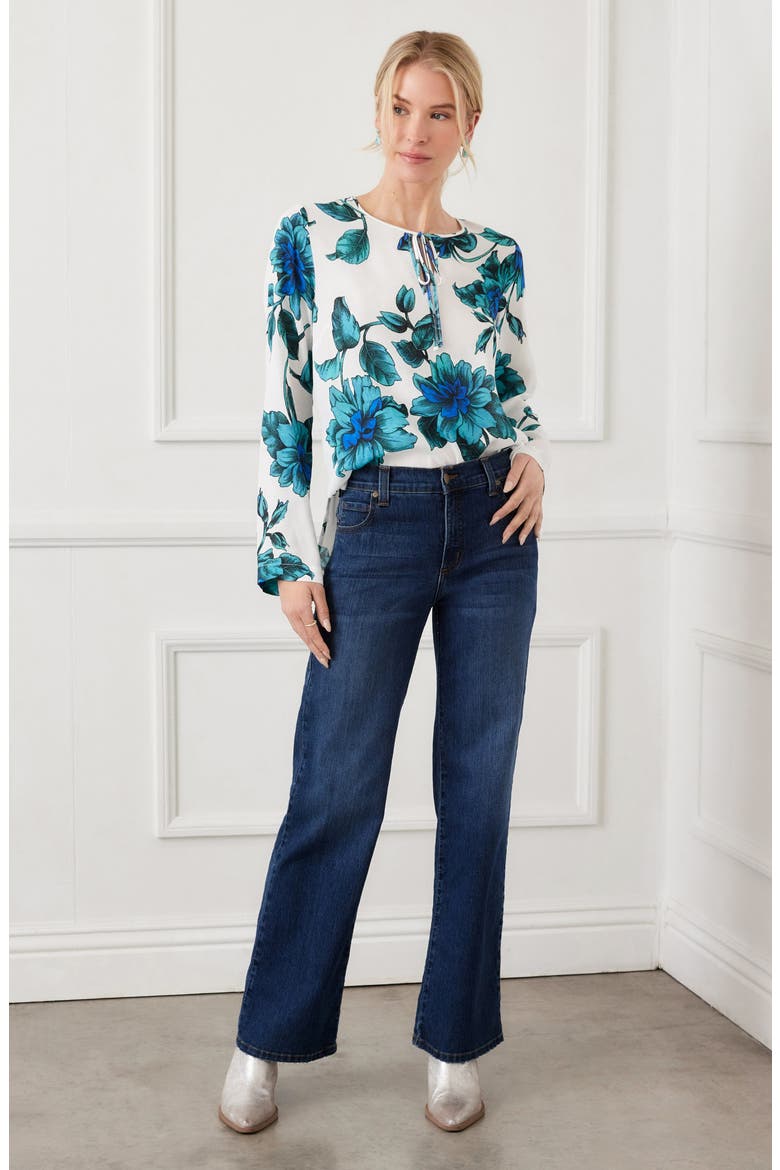 Floral Tie Neck Side Slit Tunic, Alternate, color, FLORAL PRINT