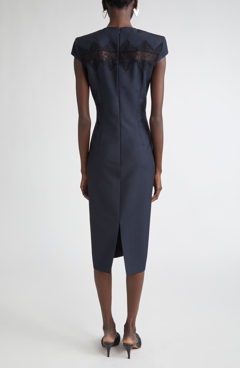 McQueen Day Lace Cutout Wool & Mohair Sheath Dress, Alternate, color, Navy
