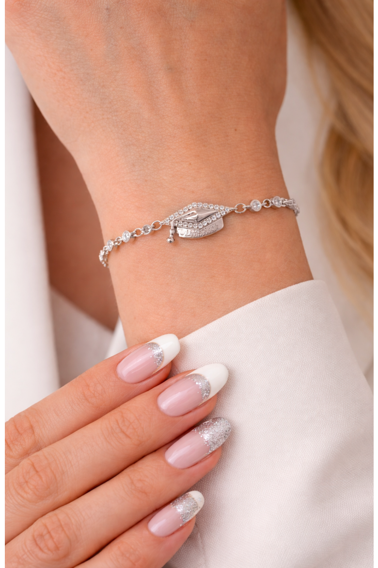 Limitless Graduation Cap Adjustable Pavé Bracelet, Alternate, color, Silver