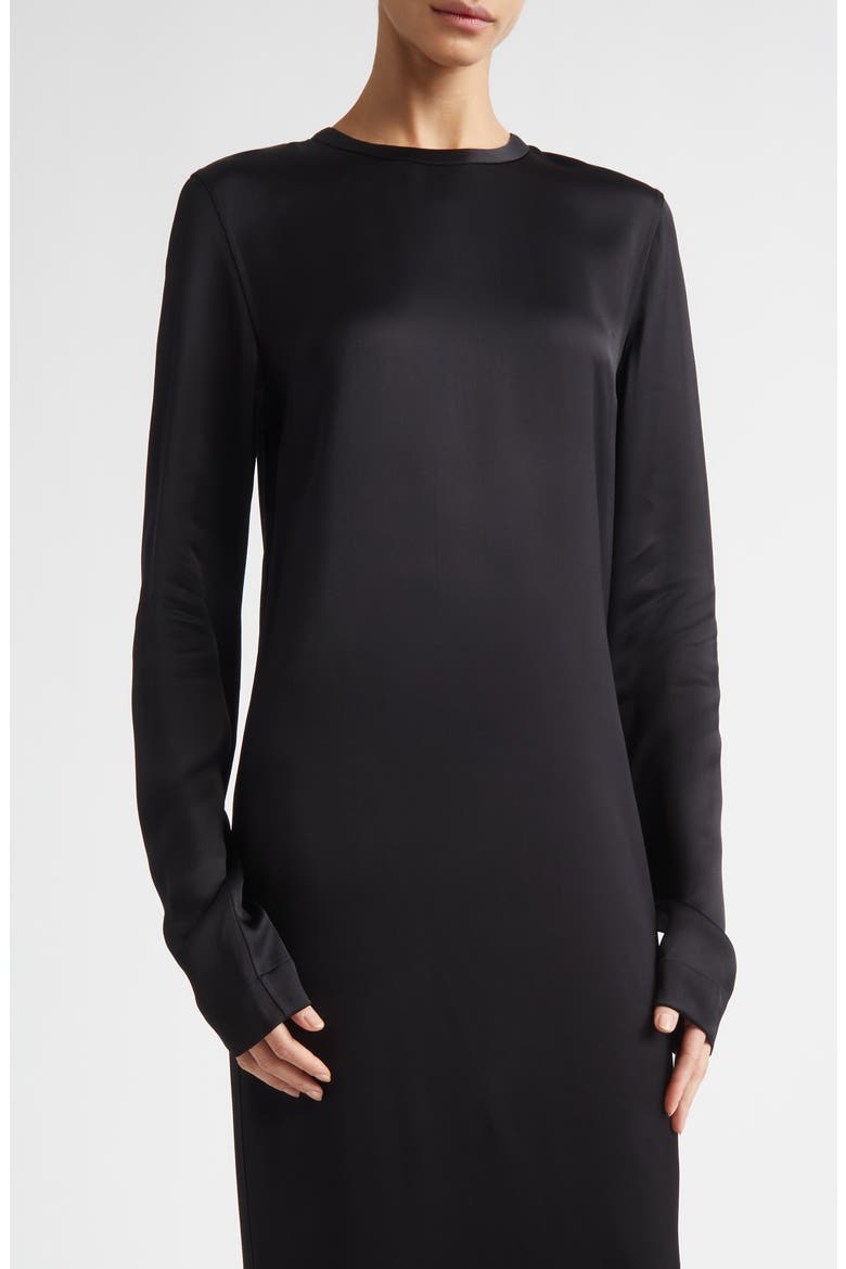 Long Sleeve Satin Dress, Alternate, color, BLACK