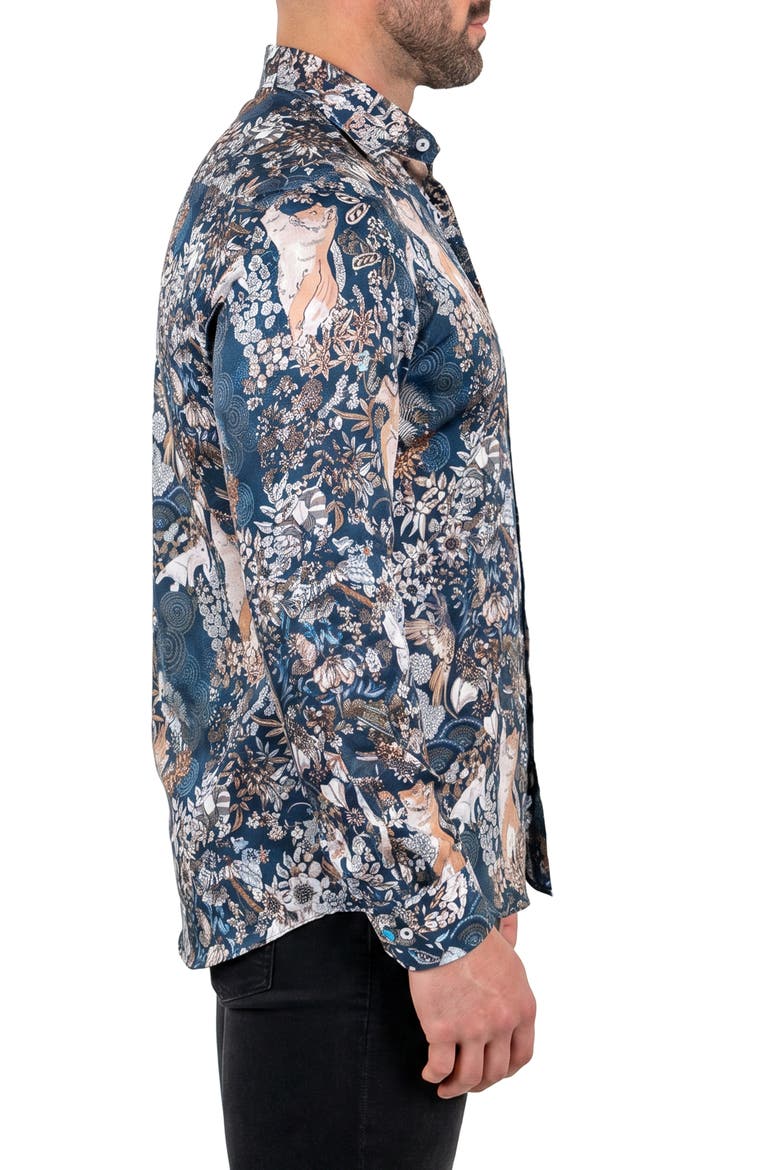 Fibonacci Contemporary Fit Silk Button-Up Shirt, Alternate, color, BLUE