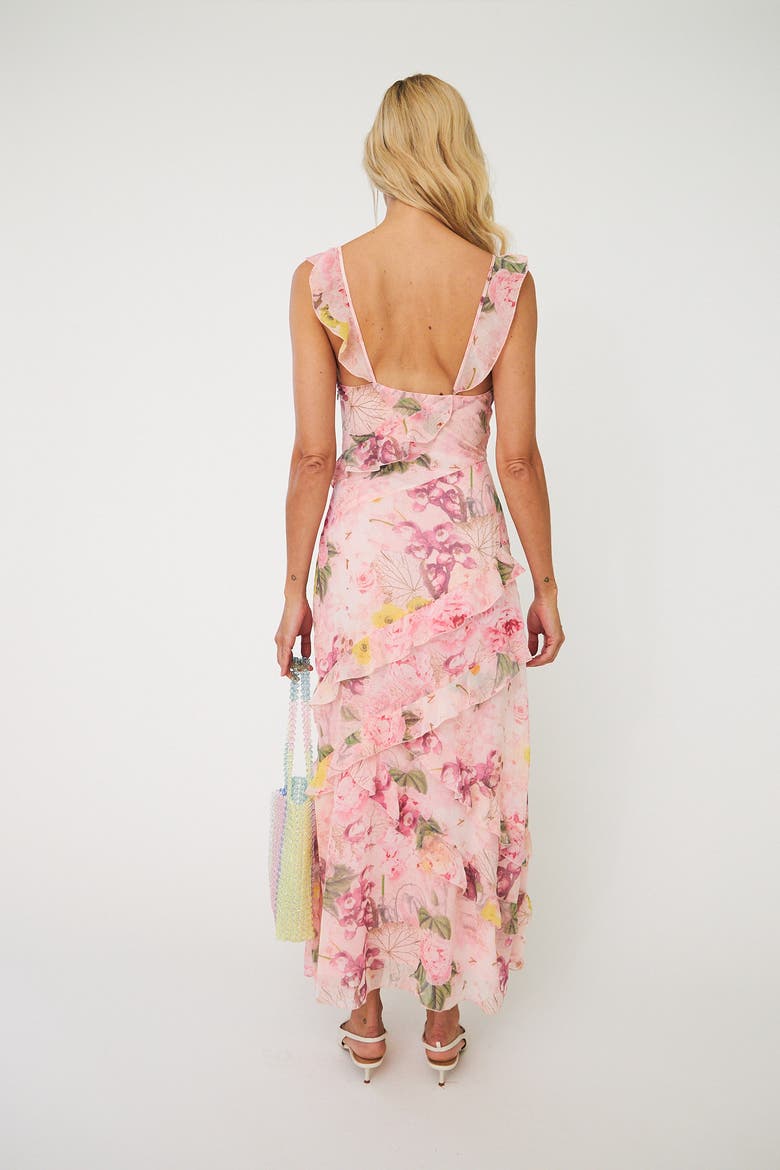Levinecras Floral Ruffle Maxi Dress, Alternate, color, Floral Garden