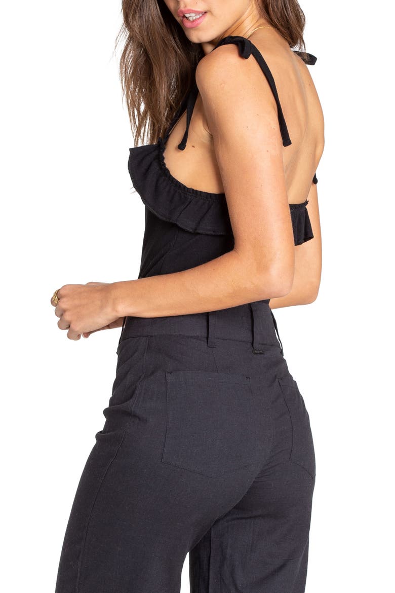 Marbella Dreams Ruffle Bodysuit, Alternate, color, BLACK