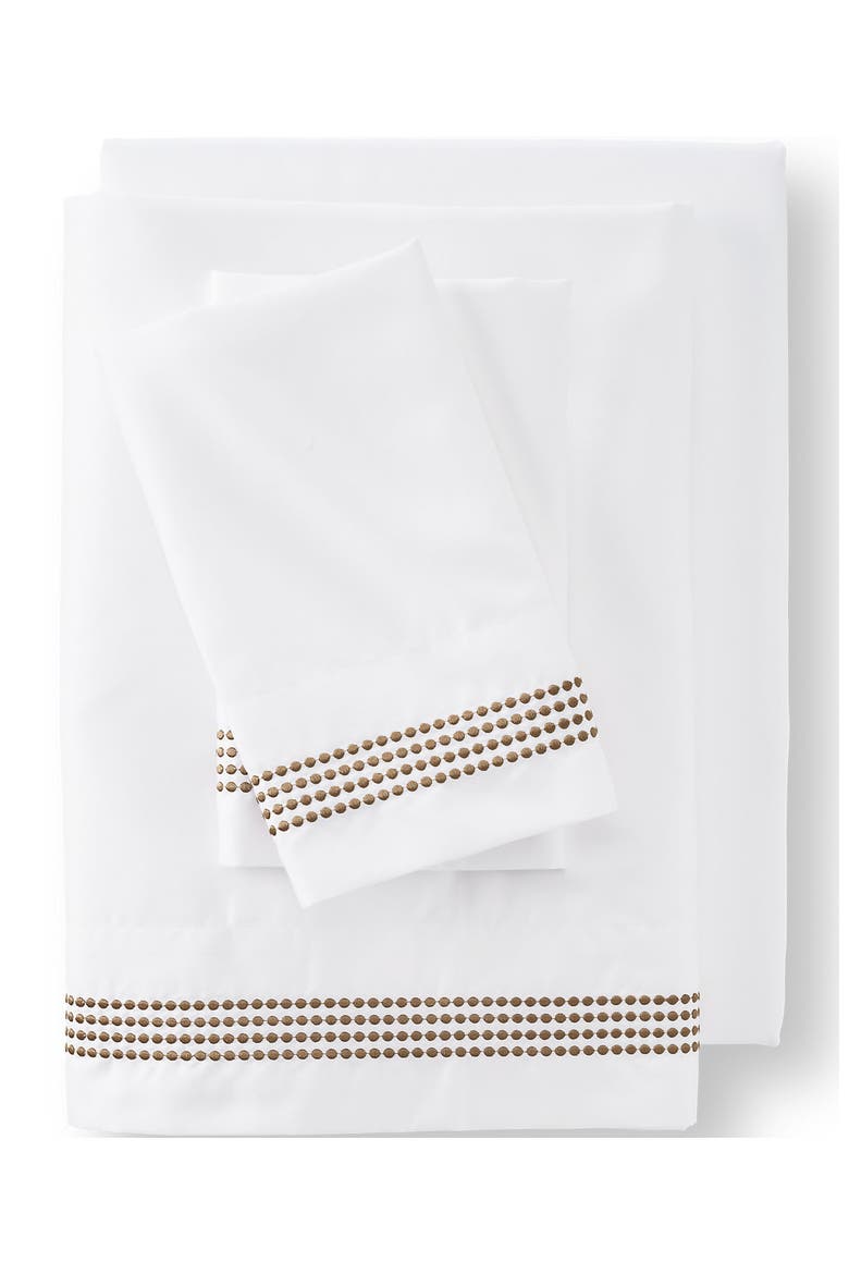 Supima Cotton No Iron Sateen Cane Weave Sheets - 400 Thread Count, Main, color, Rich Camel Dots