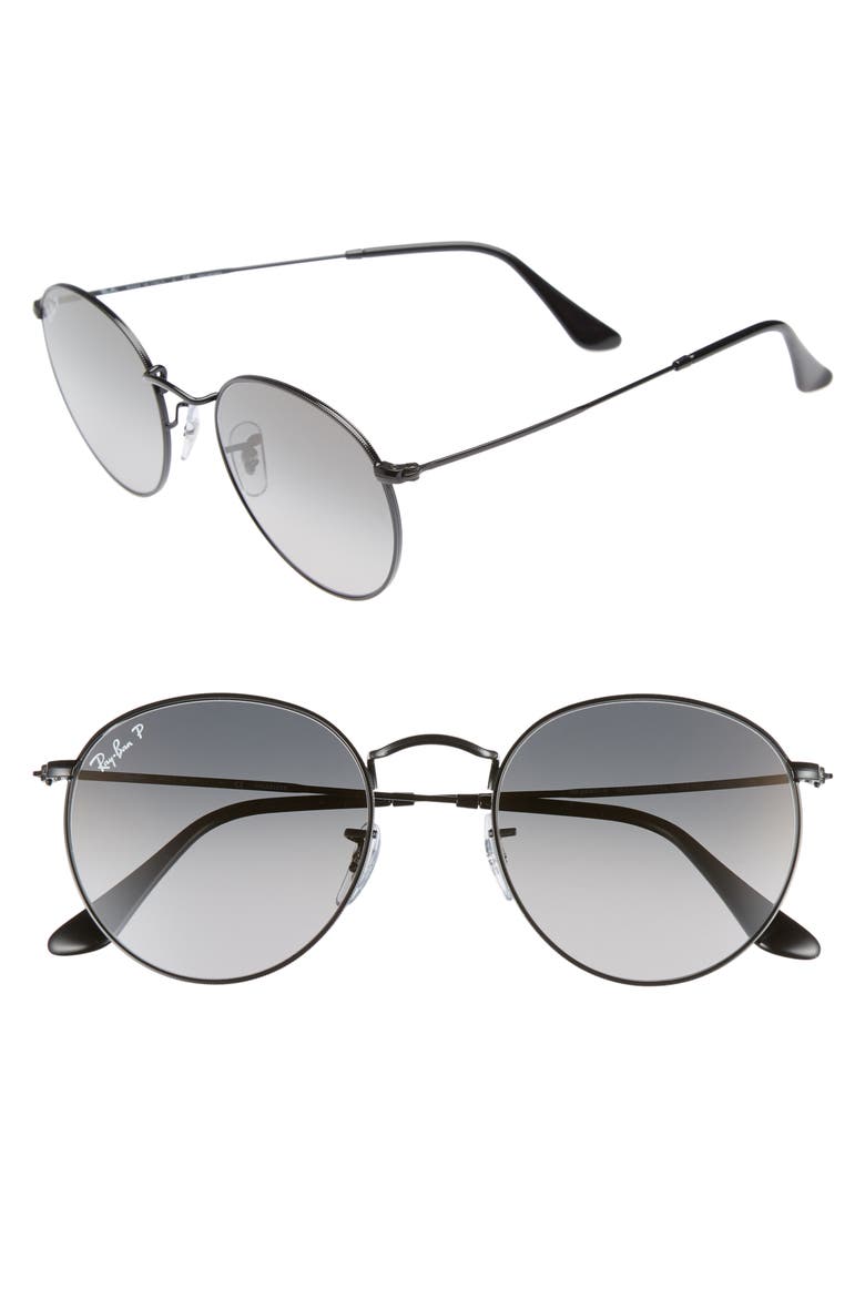 53mm Polarized Round Sunglasses, Main, color, BLACK / GREY