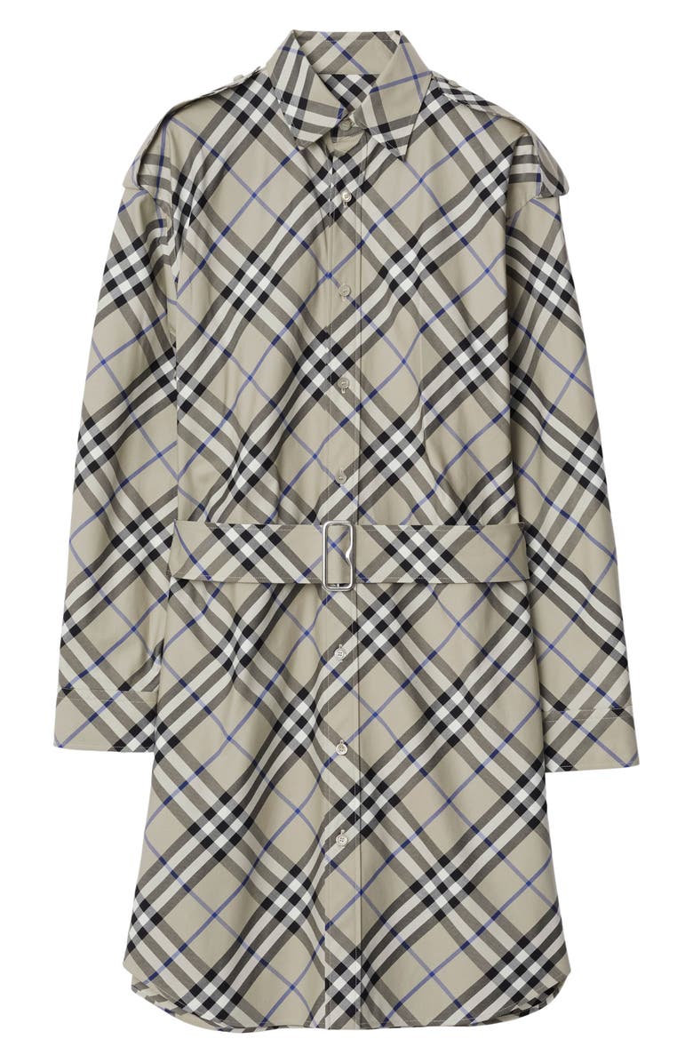 Burberry Check Long Sleeve Belted Cotton Twill Shirtdress, Alternate, color, 