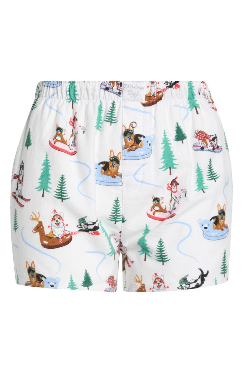 PJ Salvage Print Cotton Flannel Pajama Shorts, Alternate, color, White