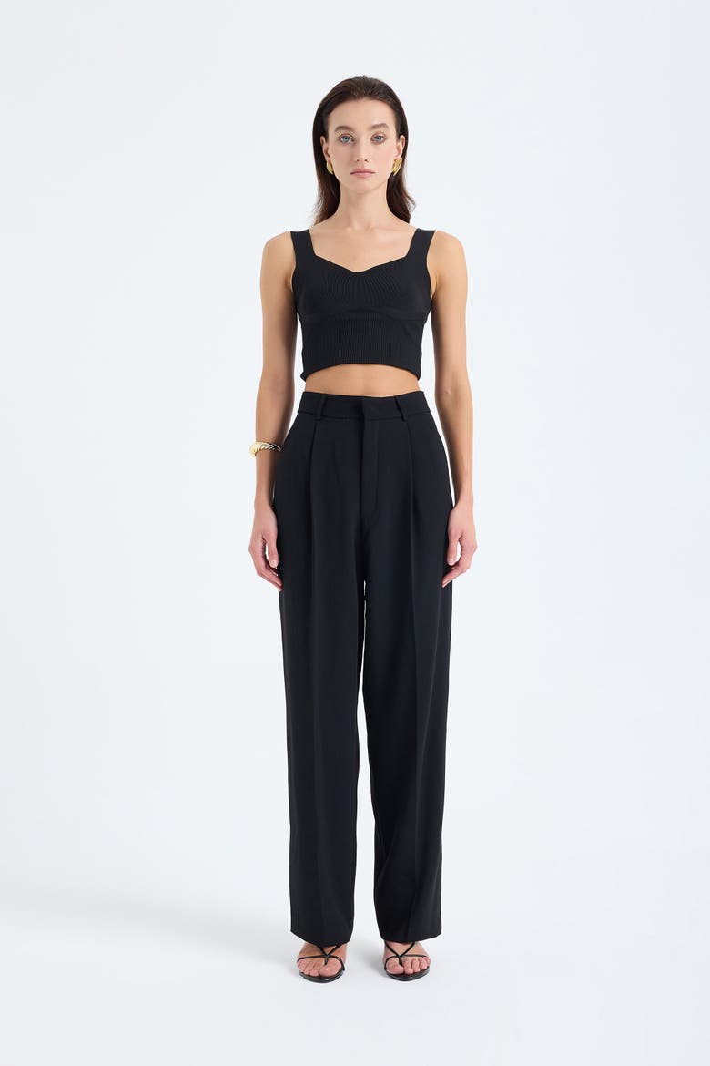 Nevara High-Waist Wide-Leg Palazzo Trousers, Alternate, color, Black