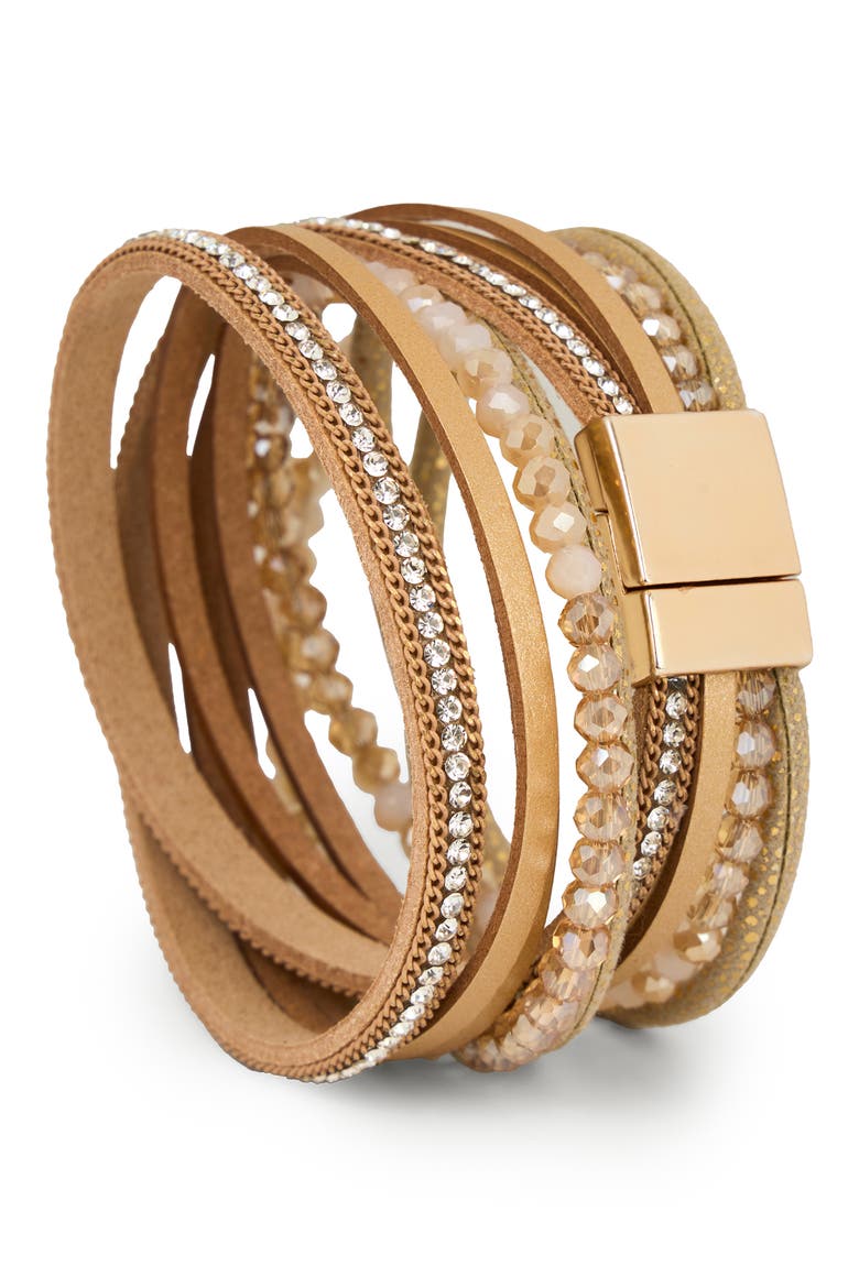 Crystal Wrap Faux Leather Bracelet, Alternate, color, GOLD