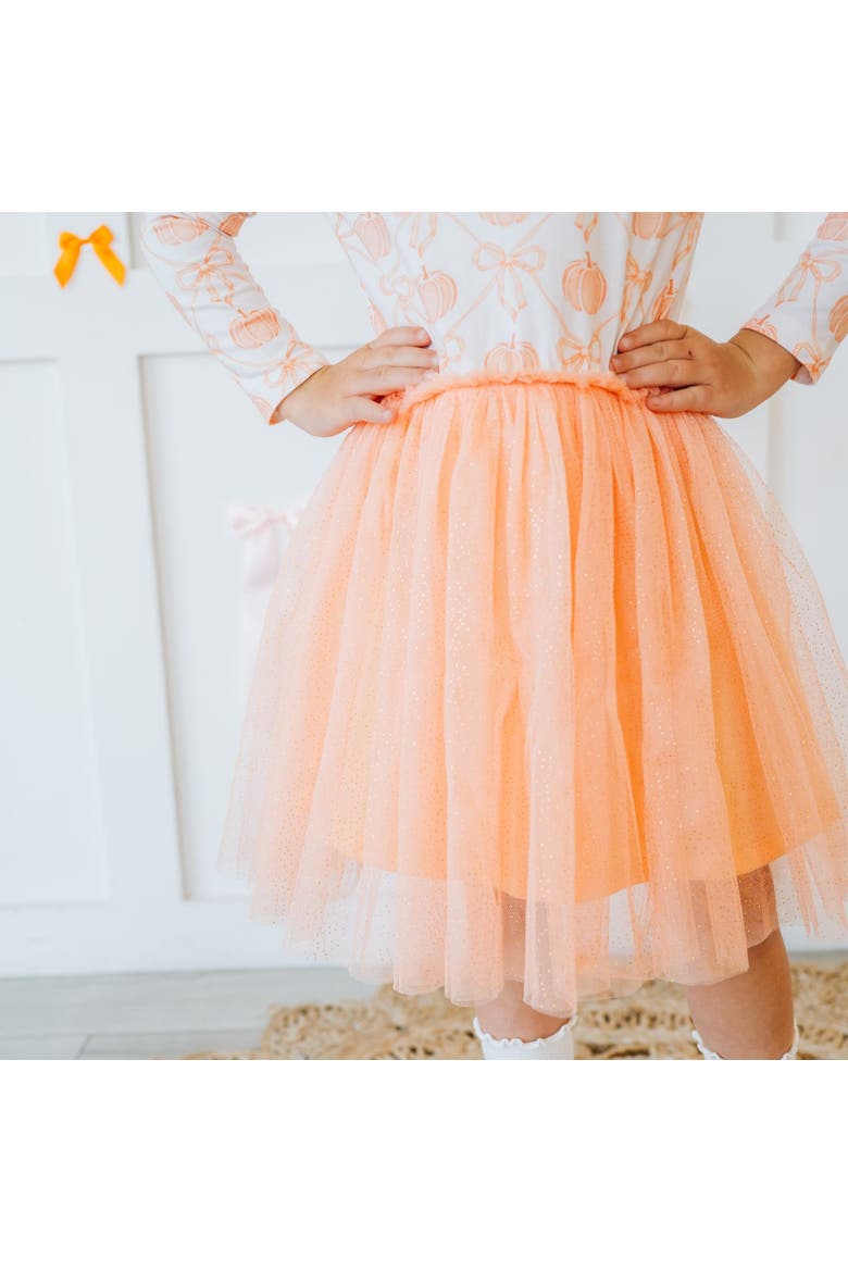 Pumpkin Bow Trellis Long Sleeve Tutu Dress, Alternate, color, Soft Pink