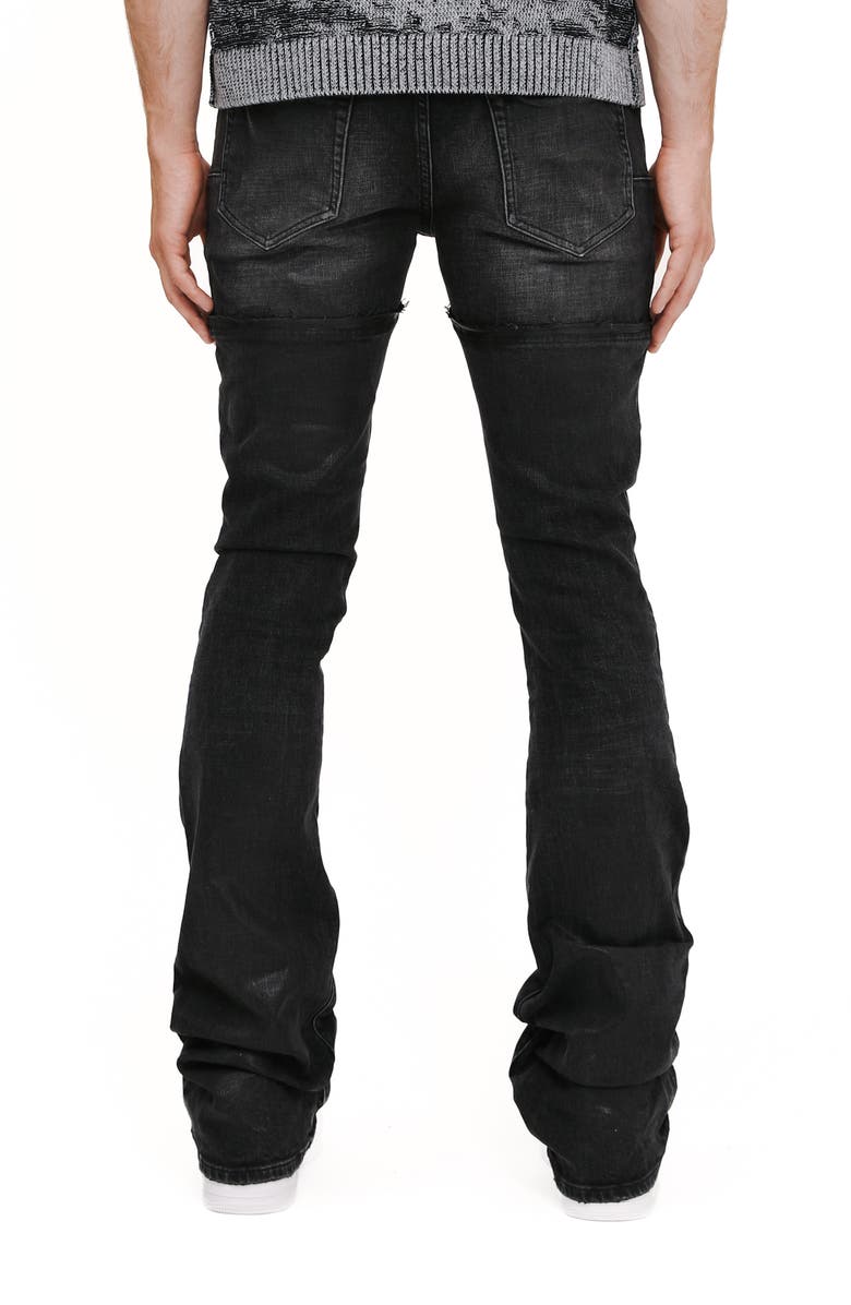 PURPLE BRAND Coated Double Waist Slim Flared Distressed Jeans, Alternate, color, Black