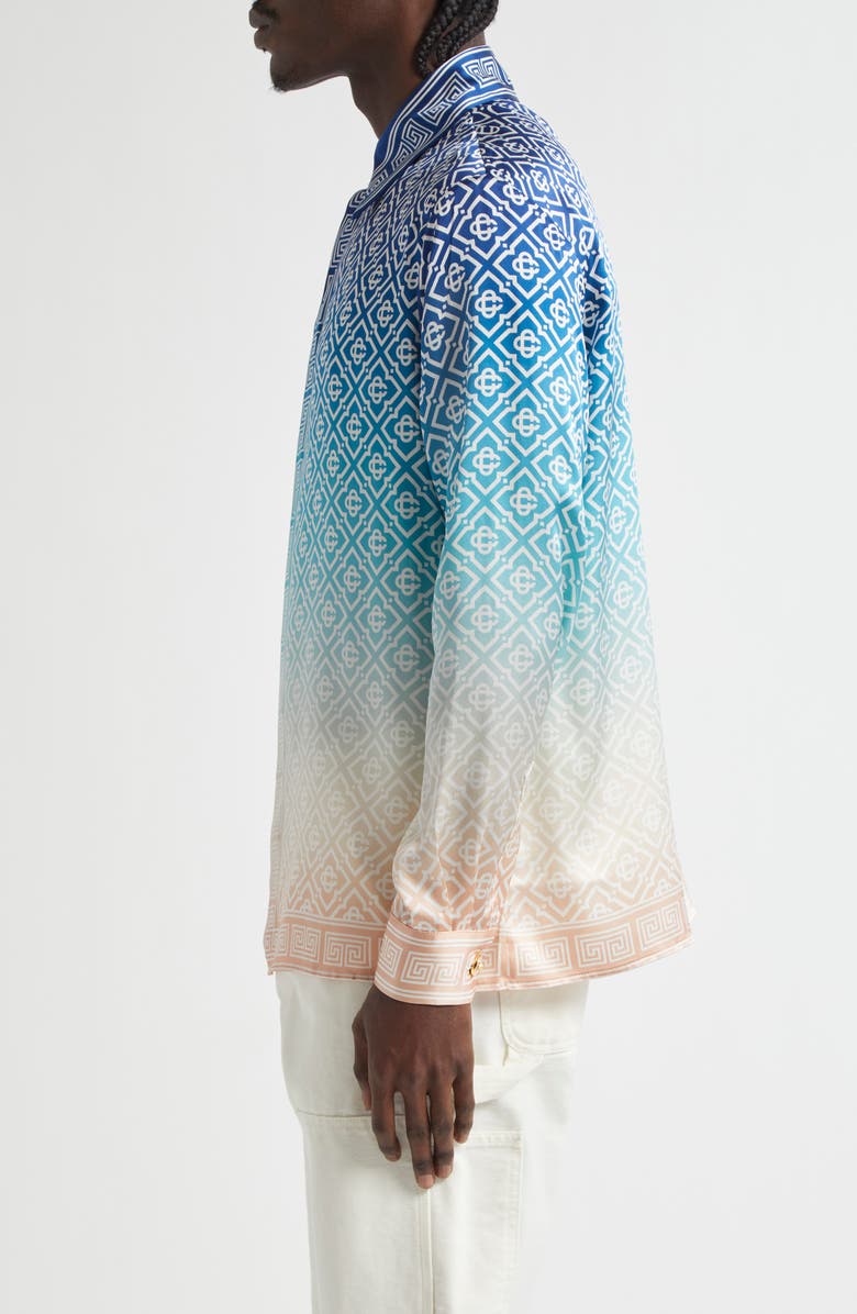 Casablanca Gradient Monogram Silk Button-Up Shirt, Alternate, color, Blue Gradient