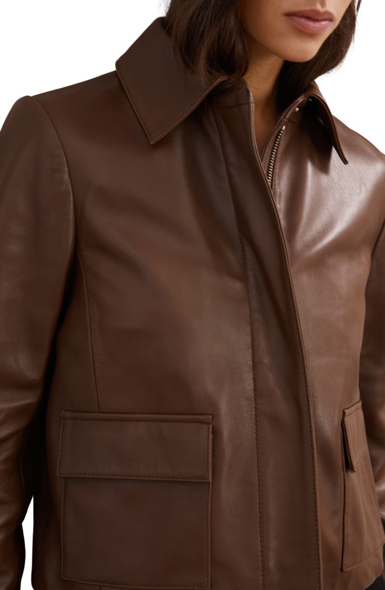 Reiss Drew Leather Jacket, Alternate, color, Mocha Brown