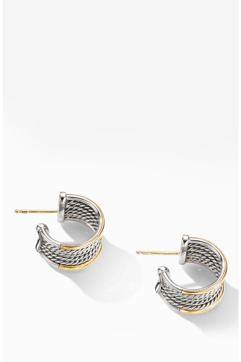 Origami Cable Huggie Hoops with 18K Yellow Gold, Alternate, color, SILVER/ YELLOW GOLD