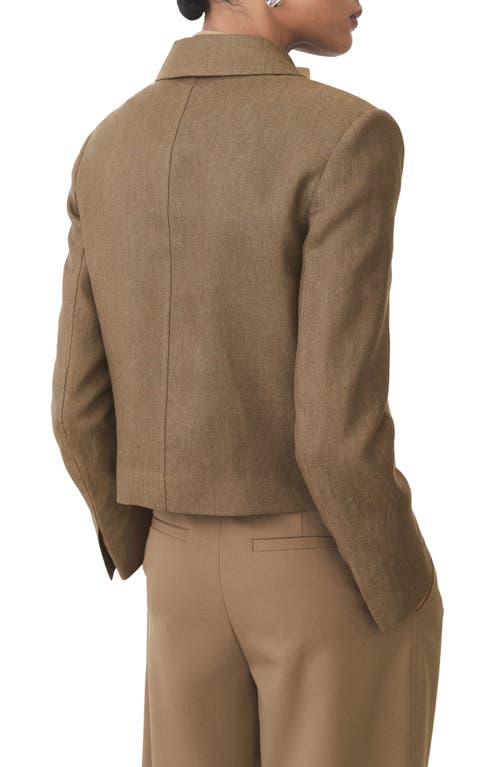 Mango Linen Blend Crop Jacket In Brown