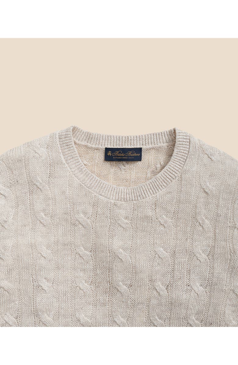 Brooks Brothers Cable Stitch Linen Crewneck Sweater, Alternate, color, 