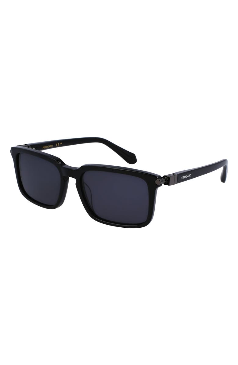 FERRAGAMO Gancini Evolution 56mm Rectangular Sunglasses, Alternate, color, Black