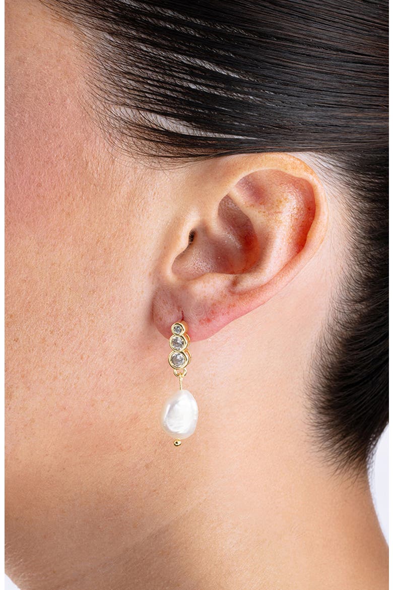 Simulated Pearl Drop Earrings, Alternate, color, GOLD
