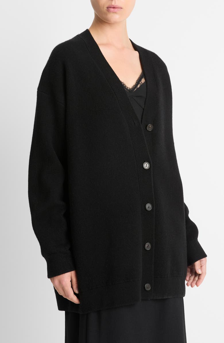 Vince Oversize Wool Blend Double Knit Cardigan, Alternate, color, Black