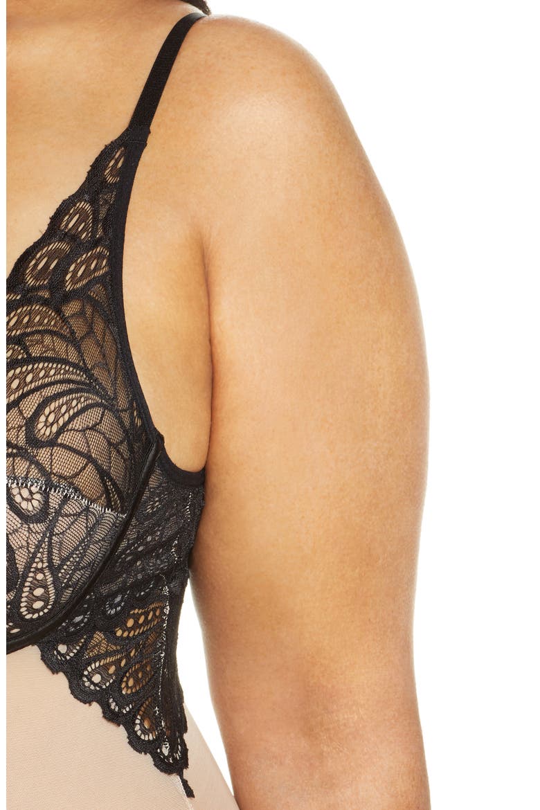 Lace Panel Undewire Teddy, Alternate, color, BLACK/ SAND