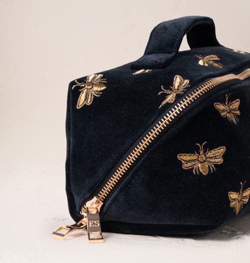 Elizabeth Scarlett Honey Bee Velvet Open Flat Makeup Bag In Black