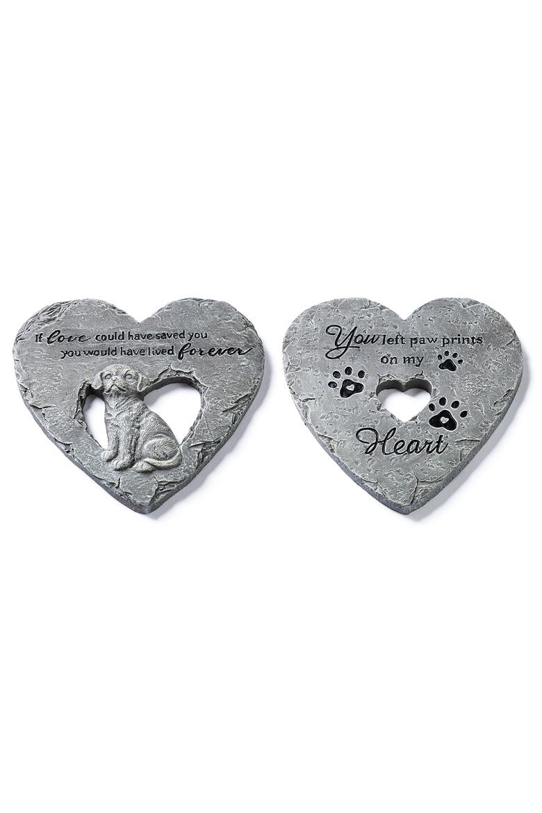 Set of 2 Cement Heart Shaped Paw Prints and Dog Memory Stepping Stones, Alternate, color, Grey