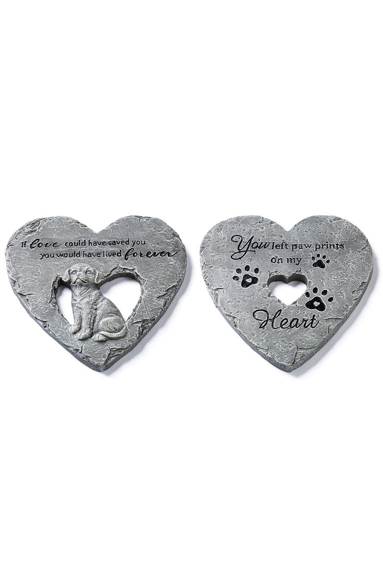 Glitzhome Set of 2 Cement Heart Shaped Paw Prints and Dog Memory Stepping Stones, Alternate, color, Grey