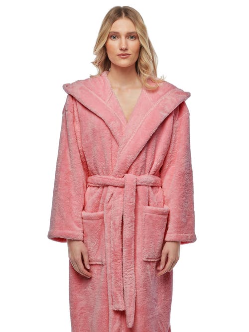 Arus Womens Long Fleece Robe With Hood In Pink