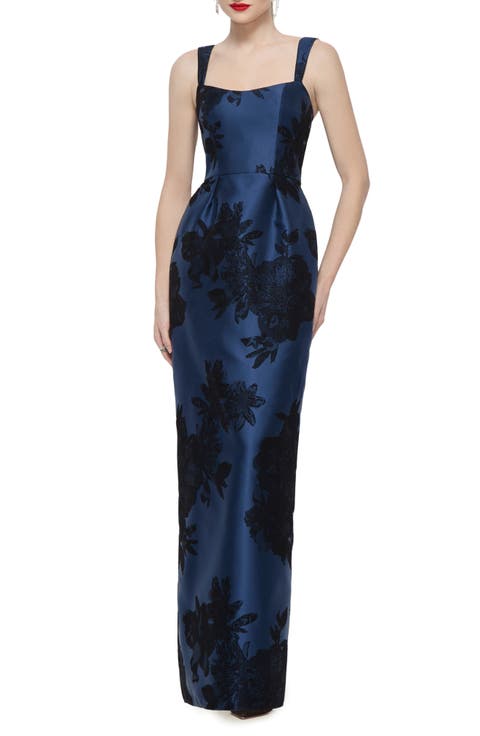 Linden Floral Lace Matte Satin Gown
