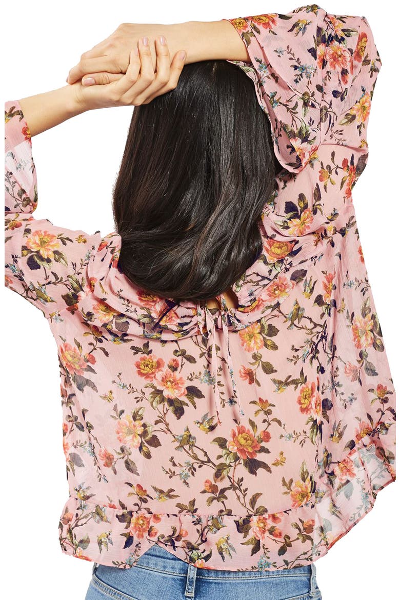 Floral Trumpet Sleeve Blouse, Alternate, color, PINK MULTI