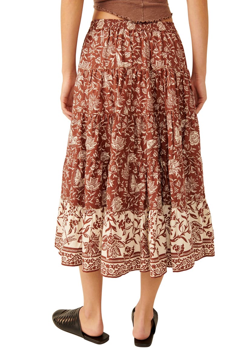 Full Swing Floral Border Detail Cotton Blend Midi Skirt, Alternate, color, CHOCOLATE COMBO